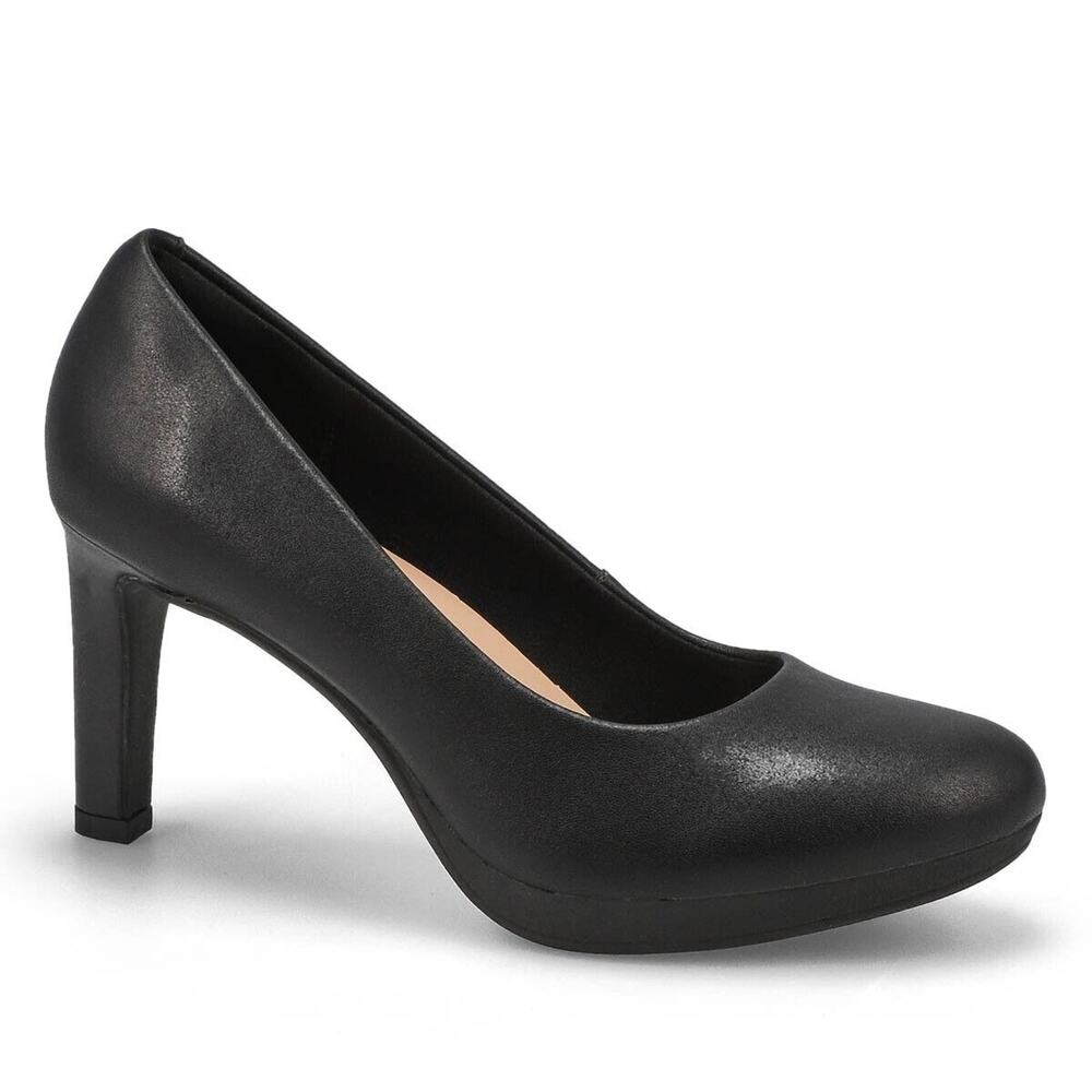 Clarks Ambyr Joy Black Patent Round Toe Slip On Platform Pump Heels Womens Sz 7W